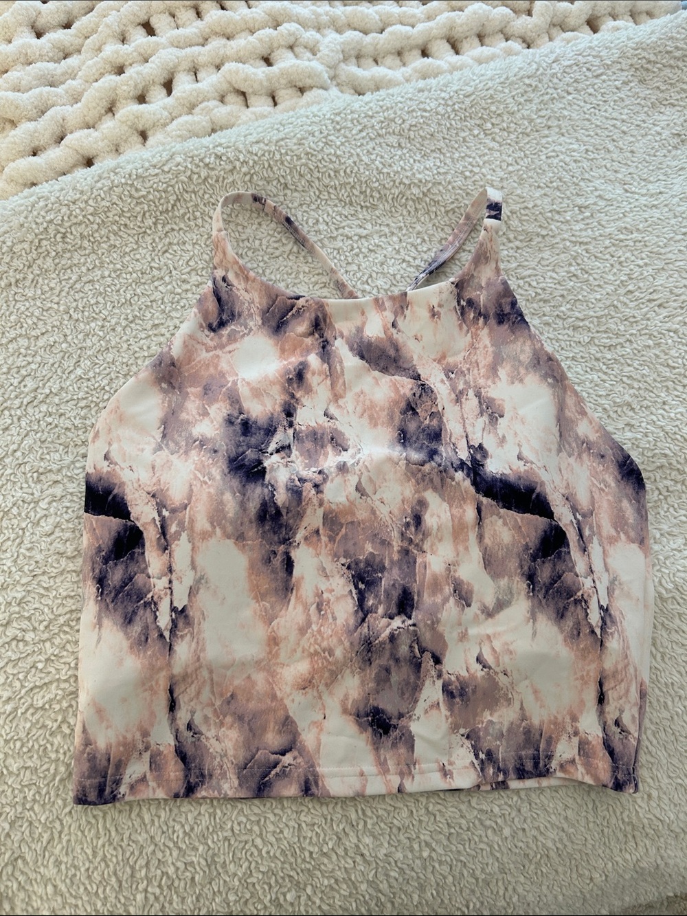 Old Navy Marble-Print Cropped workout top — Pink & Purple